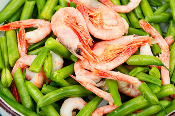 Salad with shrimp and haricots, healthy concept.