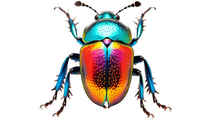 A Close-Up View of a Rainbow-Colored Beetle With Blue Legs