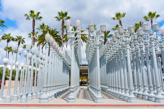 Los Angeles, California - April 4, 2024: LACMA's Urban Light Sculpture