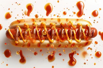 Grilled hotdog with dripping sauce, showcasing a delicious and savory snack perfect for barbecue and street food lovers, Generative AI