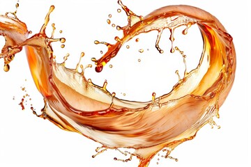 Dynamic brown liquid splash forming a fluid wave, capturing the energetic motion and artistic flow of a beverage in action, Generative AI
