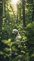 Obraz premium Inquisitive Old English Sheepdog exploring its surroundings