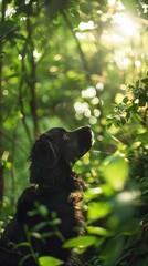 Obraz premium Curious Newfoundland dog exploring nature trails on a sunny day