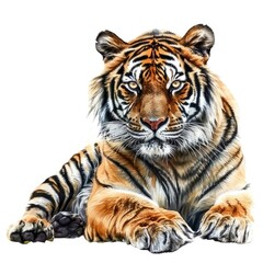 Naklejka premium Ultra realistic watercolor style illustration of beautiful tiger, high detailed, isolated on white