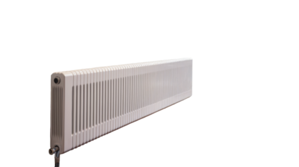 White Horizontal Radiator With Multiple Fins and Valves