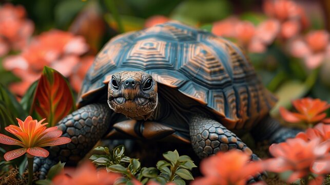 A mad tortoise in a balcony garden 