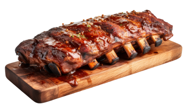 Glazed Pork Ribs on Wooden Cutting Board