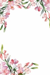 Fototapeta premium bouvardia themed frame or border for photos .with clusters of small pink and white flowers. watercolor illustration, white color background. 