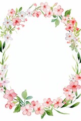 bouvardia themed frame or border for photos .with clusters of small pink and white flowers. watercolor illustration, white color background. 