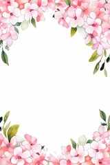 Fototapeta premium bouvardia themed frame or border for photos .with clusters of small pink and white flowers. watercolor illustration, white color background. 