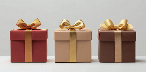 Three Gift Boxes with Gold Ribbons.