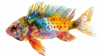 Fototapeta premium A colorful molly fish painted in watercolor on a white background