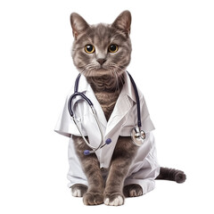Cat dressed as a doctor with a stethoscope around the neck, Cute and funny image for medical care and veterinary banner, Pet health care