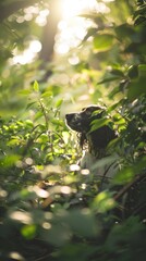 Curious English Springer Spaniel exploring the outdoors in spring
