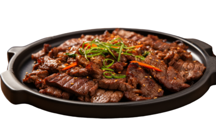 Grilled Beef Sizzling Plate With Scallions and Sesame Seeds