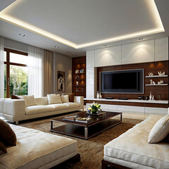 Fototapeta premium modern living room interior design with white sofa