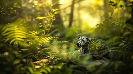 Fototapeta premium Curious Dalmatian Delving into the Underbrush
