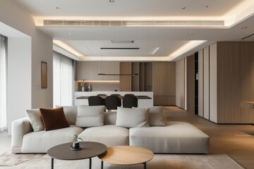 A minimalist interior features clean lines and uncluttered spaces, emphasizing simplicity and functionality in every aspect
