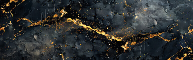Black marble texture with golden veins, seamless pattern for design of natural stone surface