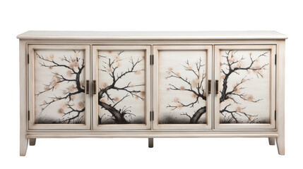 White Wooden Cabinet With Floral Design