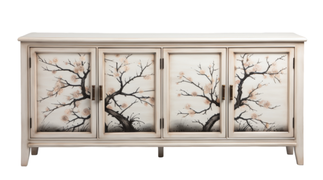 White Wooden Cabinet With Floral Design