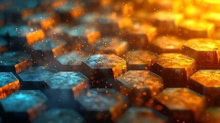 An abstract background featuring honeycomb pattern with shades of yellows and browns, vivid colors, hd quality, digital art, high contrast, geometric design, modern aesthetic, artistic abstraction.