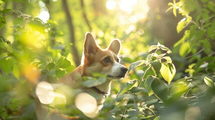 Playful Corgi Curiously Exploring Underbrush in the Wilderness