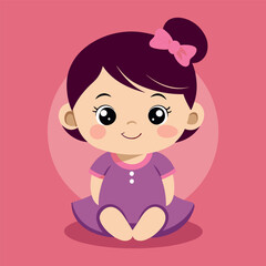 Cute baby girl with brown hair on pink background.