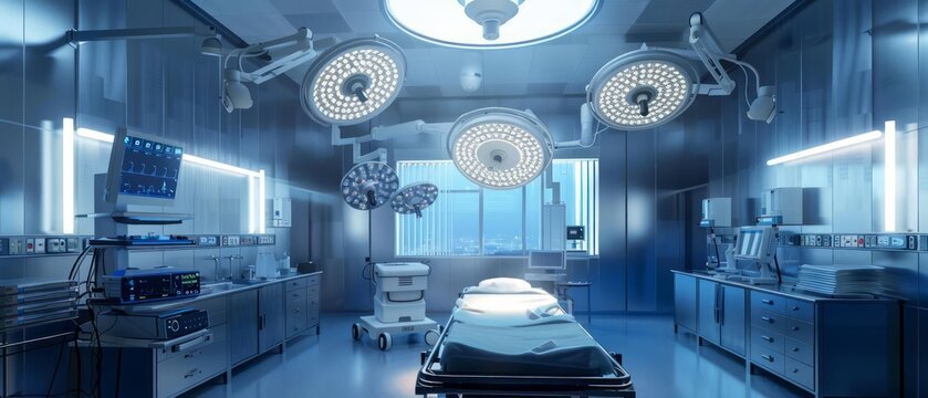 Advanced LED lighting systems in a hightech operating room providing adjustable, shadowfree illumination for detailed procedures