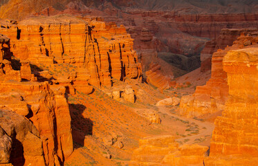 Natural unusual landscape red canyon of unusual beauty is similar to the Martian landscape, the Charyn canyon