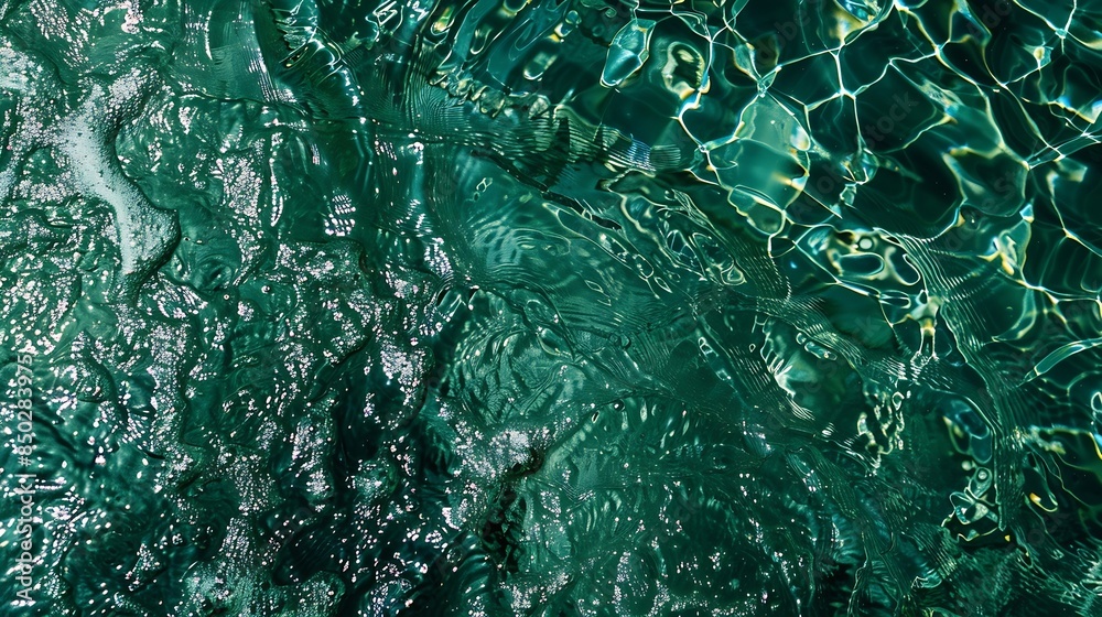 Aufkleber transparent dark green clear water surface texture with ripples and splashes abstract summer banner 