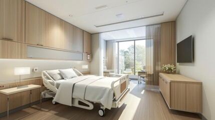An advanced healthcare facility offering patientcentered care with smart rooms adapting to individual needs