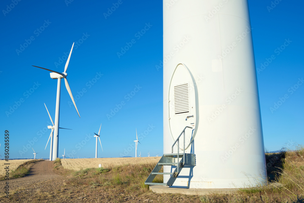 Wall mural entrance to wind turbine generator for green electricity production