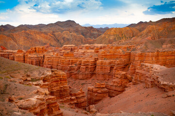 Natural unusual landscape red canyon of unusual beauty is similar to the Martian landscape, the Charyn canyon