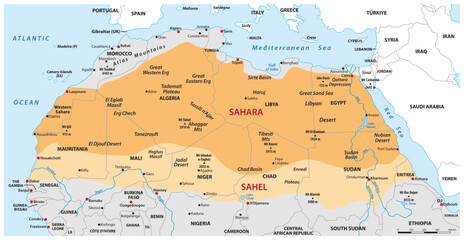 Map of the African Sahara Desert and the Sahel