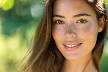 Fototapeta premium Climate change marketing, planet earth security, and sustainability environment advertising with woman, half face, or mockup space. Global warming: portrait zoom, cheerful smile, or nature volunteer
