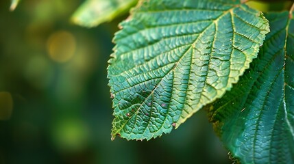 Leaf of Common hazel Corylus avellana birch family Betulaceae with colorful greenish vein structures Macro close up of a corkscrew hazel foliage backside Popular ornamental shrub in ge : Generative AI