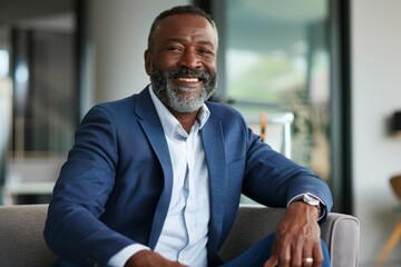 Happy black man, adult or corporate office portrait, about us or CEO introduction profile image. Smile, face, or management face and financial success mentality