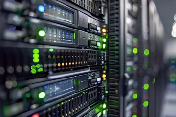 Obraz premium Hightech servers with advanced AI capabilities manage data traffic seamlessly, optimizing performance and minimizing latency for global networks