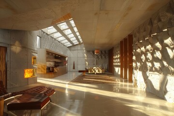 Fototapeta premium Hightech thermal mass materials in buildings absorbing and storing heat to regulate indoor temperatures