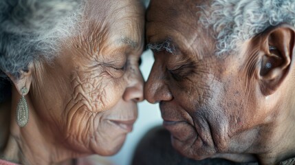 Naklejka premium Touch heads in trust or solidarity with a senior couple in their home. In retirement, a mature man and woman bonding at home can bring calm and romance.