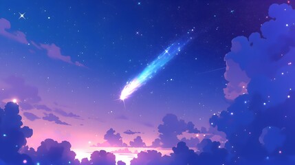 Fototapeta premium Meteor Shower Comet Shooting Star Starry Night Japanese Anime Style Poster Wallpaper