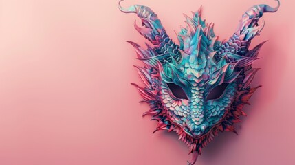 Elaborate dragon-themed masquerade mask with colorful pastel background
