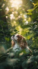 Obraz premium Curious Cavalier King Charles Spaniel exploring the surroundings
