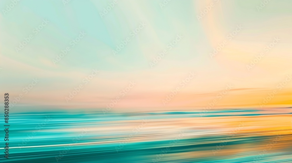 Poster sunset on the beach abstract motion blur abstract seascape in light turquoise and yellow colors copy