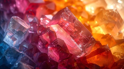 An abstract background with crystalline pentagons resembling gemstones, vivid colors, hd quality, digital art, high contrast, geometric design, modern aesthetic, artistic abstraction.