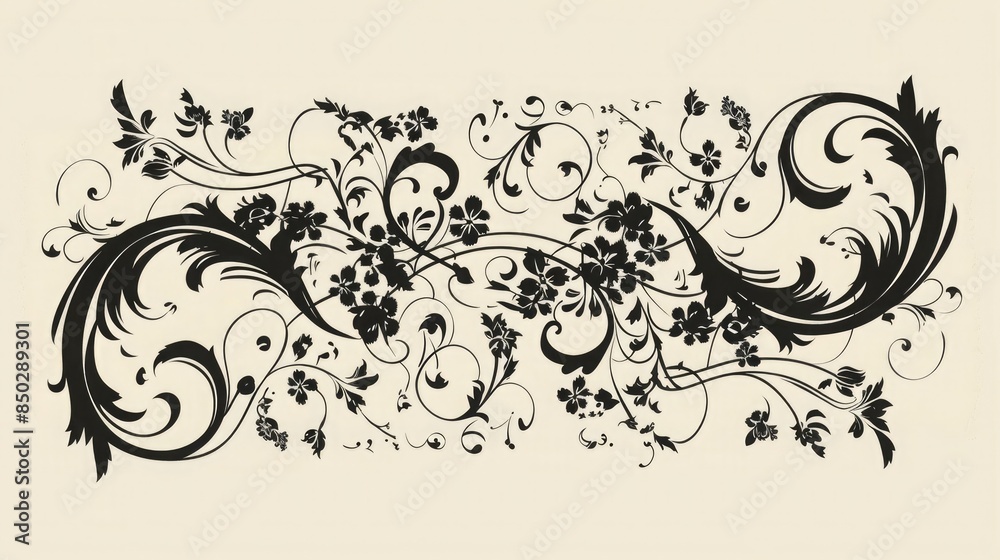 Wall mural Classic calligraphy swirls, swashes, dividers and floral motifs background - Wall murals
