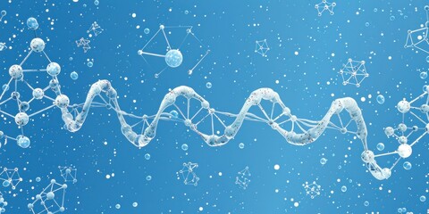 Light blue background with white DNA strands and amino acid formulae, styled like AI's internal biology on a pastel backdrop