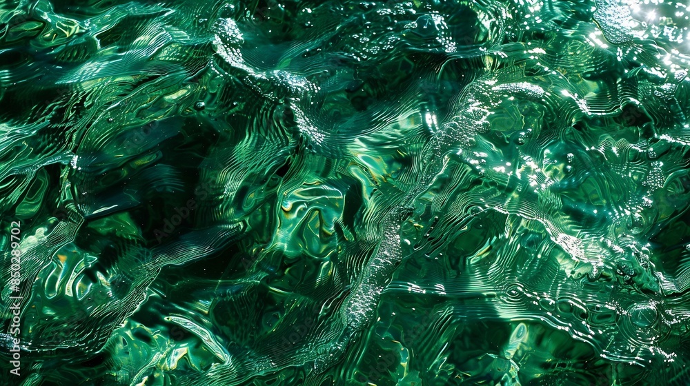 Aufkleber transparent dark green clear water surface texture with ripples splashes abstract nature background 