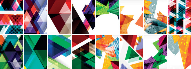 Triangles and circles abstract shapes templates set